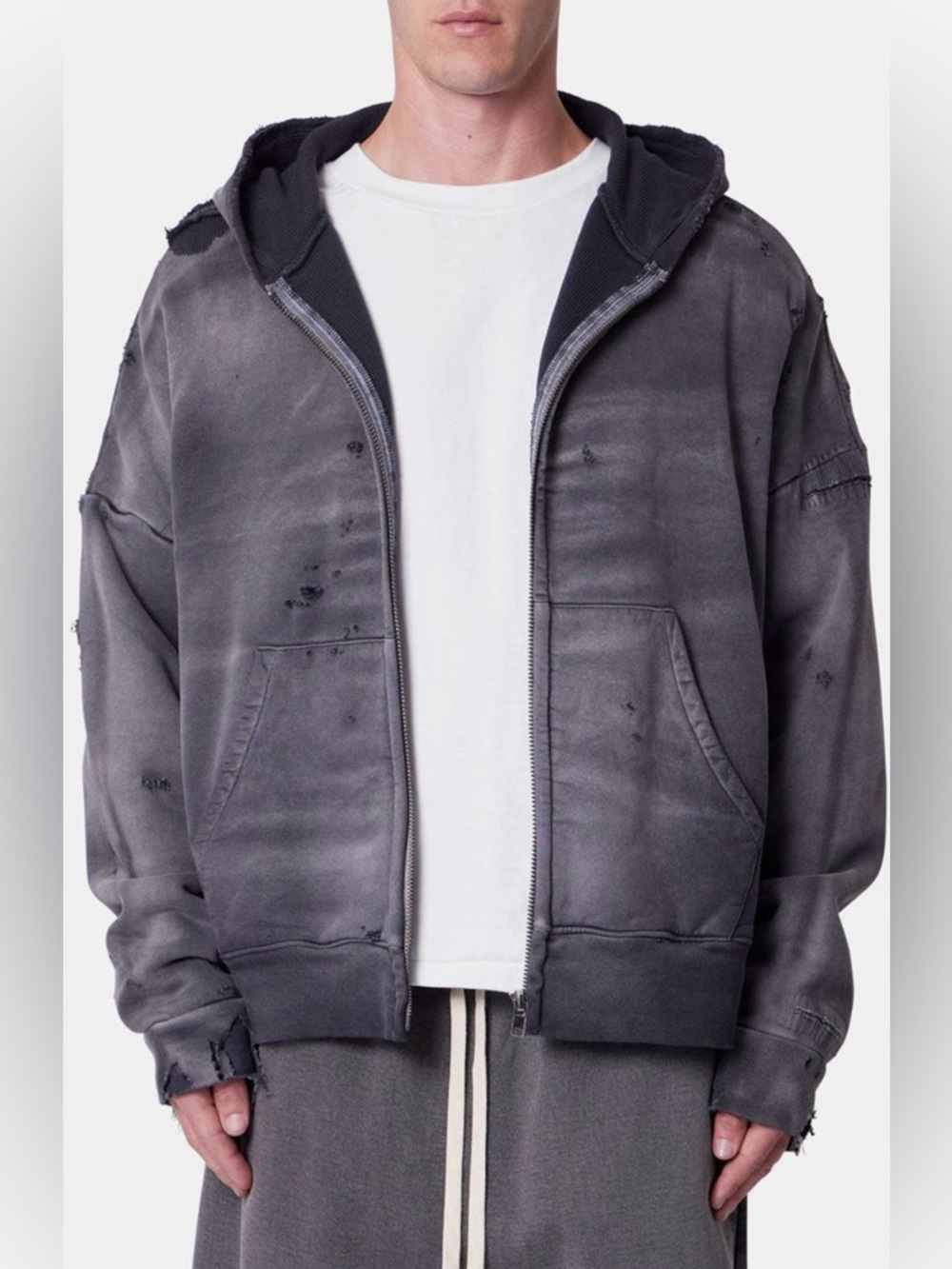 MNML Distressed Washed black cropped Zip Hoodie Sz XL NWOT